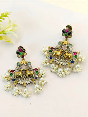 Antique Two-Tone Oxidised Ethnic Dangler Earrings with Intricate Design | Dynamic Jewelove