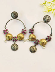 Dual-Tone Festive Dangler Earrings with Sparkling Stones | Dynamic Jewelove