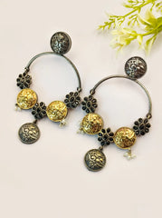 Dual-Tone Festive Dangler Earrings with Sparkling Stones | Dynamic Jewelove