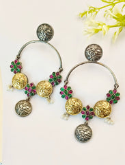 Dual-Tone Festive Dangler Earrings with Sparkling Stones | Dynamic Jewelove