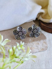 Elegant German Silver Floral Stud Earrings | Dynamic Jewelove