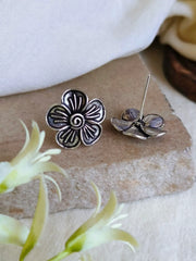 Elegant German Silver Floral Stud Earrings | Dynamic Jewelove