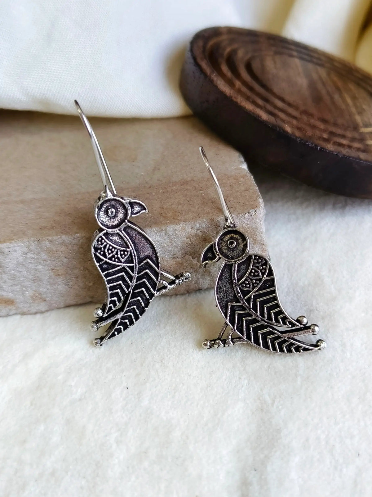 Oxidised German Silver Bird Hook Earrings | Dynamic Jewelove