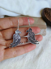 Oxidised German Silver Bird Hook Earrings | Dynamic Jewelove