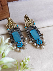 Dual-Tone Monalisa & Pearl Earrings | Dynamic Jewelove