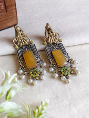 Dual-Tone Monalisa & Pearl Earrings | Dynamic Jewelove
