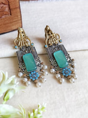 Dual-Tone Monalisa & Pearl Earrings | Dynamic Jewelove