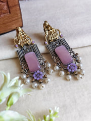 Dual-Tone Monalisa & Pearl Earrings | Dynamic Jewelove