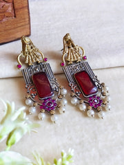 Dual-Tone Monalisa & Pearl Earrings | Dynamic Jewelove