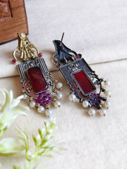 Dual-Tone Monalisa & Pearl Earrings | Dynamic Jewelove