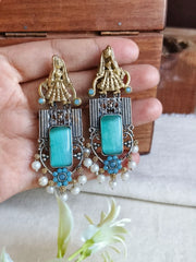 Dual-Tone Monalisa & Pearl Earrings | Dynamic Jewelove