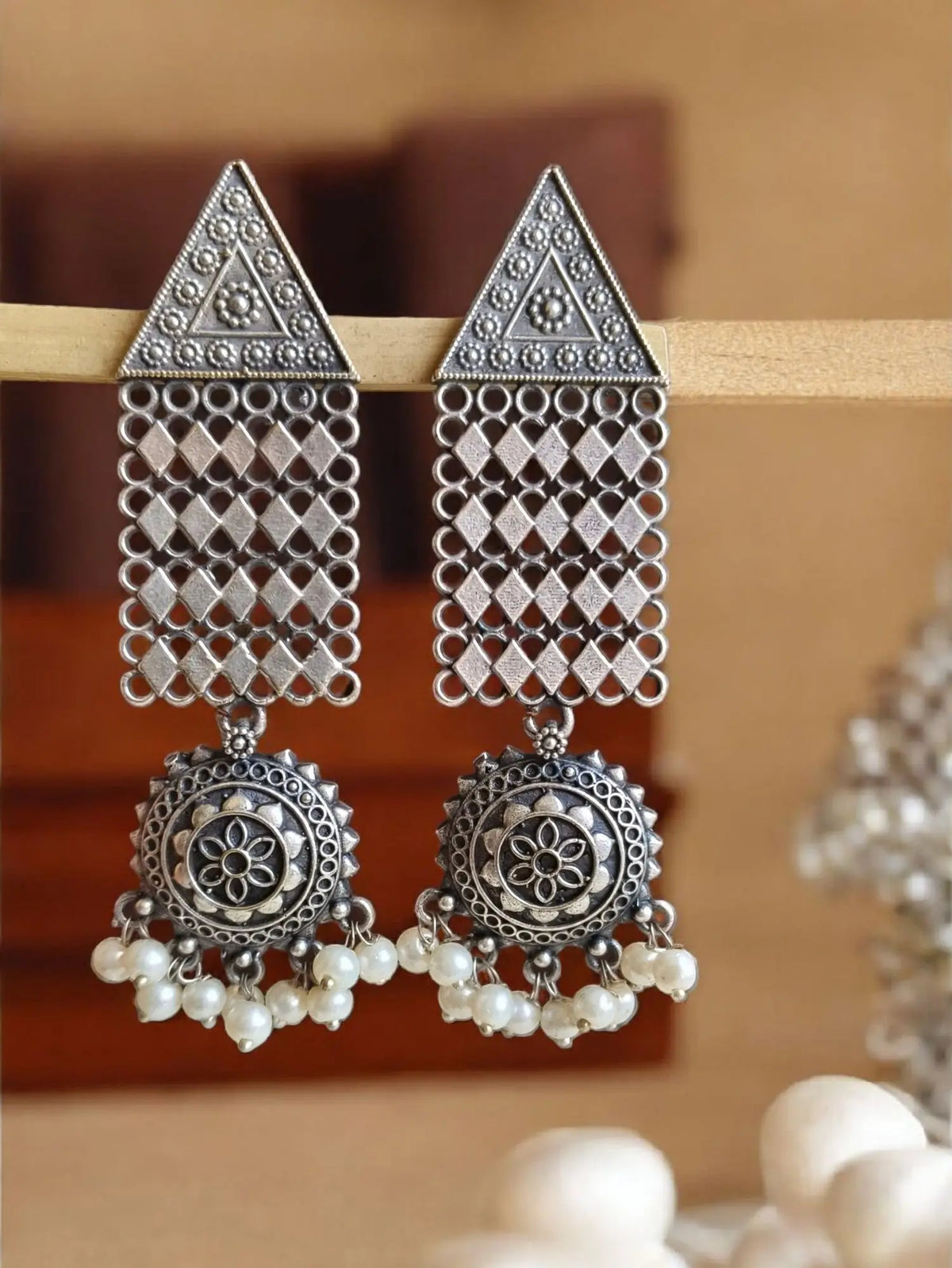 925 Silver Plated Navratri Earrings | Dynamic Jewelove