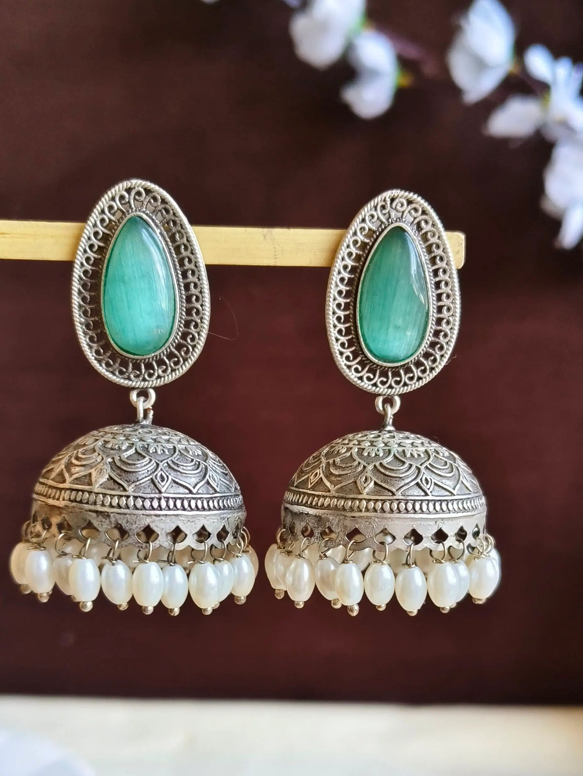 Monalisa & Pearl Silver Jhumka Glam | Dynamic Jewelove