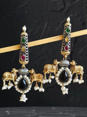 Two-Tone Nandi Pearl Charm Danglers | Dynamic Jewelove