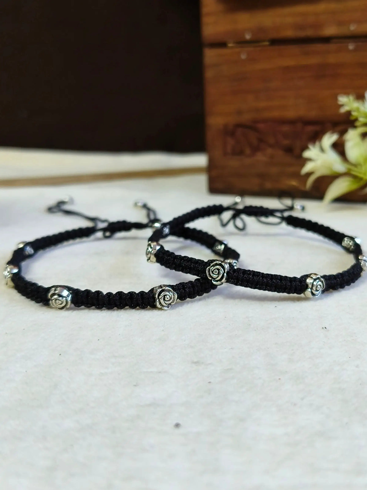 Elegant Rose Thread Anklet in German Silver | Dynamic Jewelove