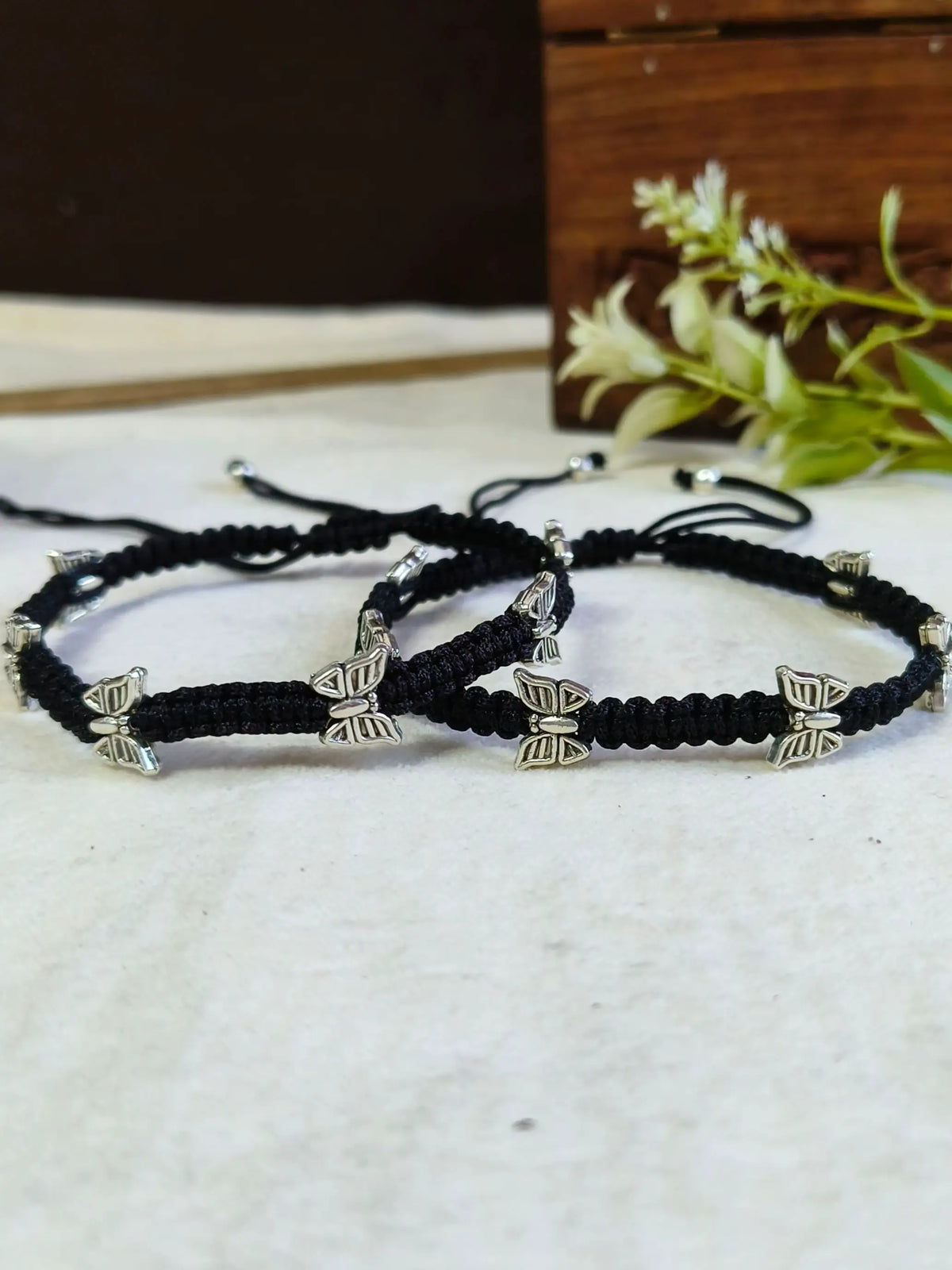 Butterfly Bliss German Silver Thread Anklets | Dynamic Jewelove