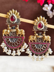 Dual-Tone Nandi Pearl Festive Danglers | Dynamic Jewelove