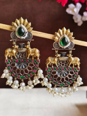 Dual-Tone Nandi Pearl Festive Danglers | Dynamic Jewelove