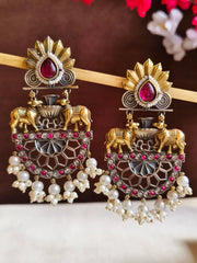 Dual-Tone Nandi Pearl Festive Danglers | Dynamic Jewelove