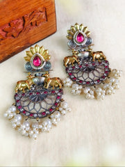Dual-Tone Nandi Pearl Festive Danglers | Dynamic Jewelove