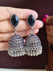 Sparkling Oxidised Monalisa Jhumkas with Ghungroo | Dynamic Jewelove