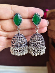 Sparkling Oxidised Monalisa Jhumkas with Ghungroo | Dynamic Jewelove