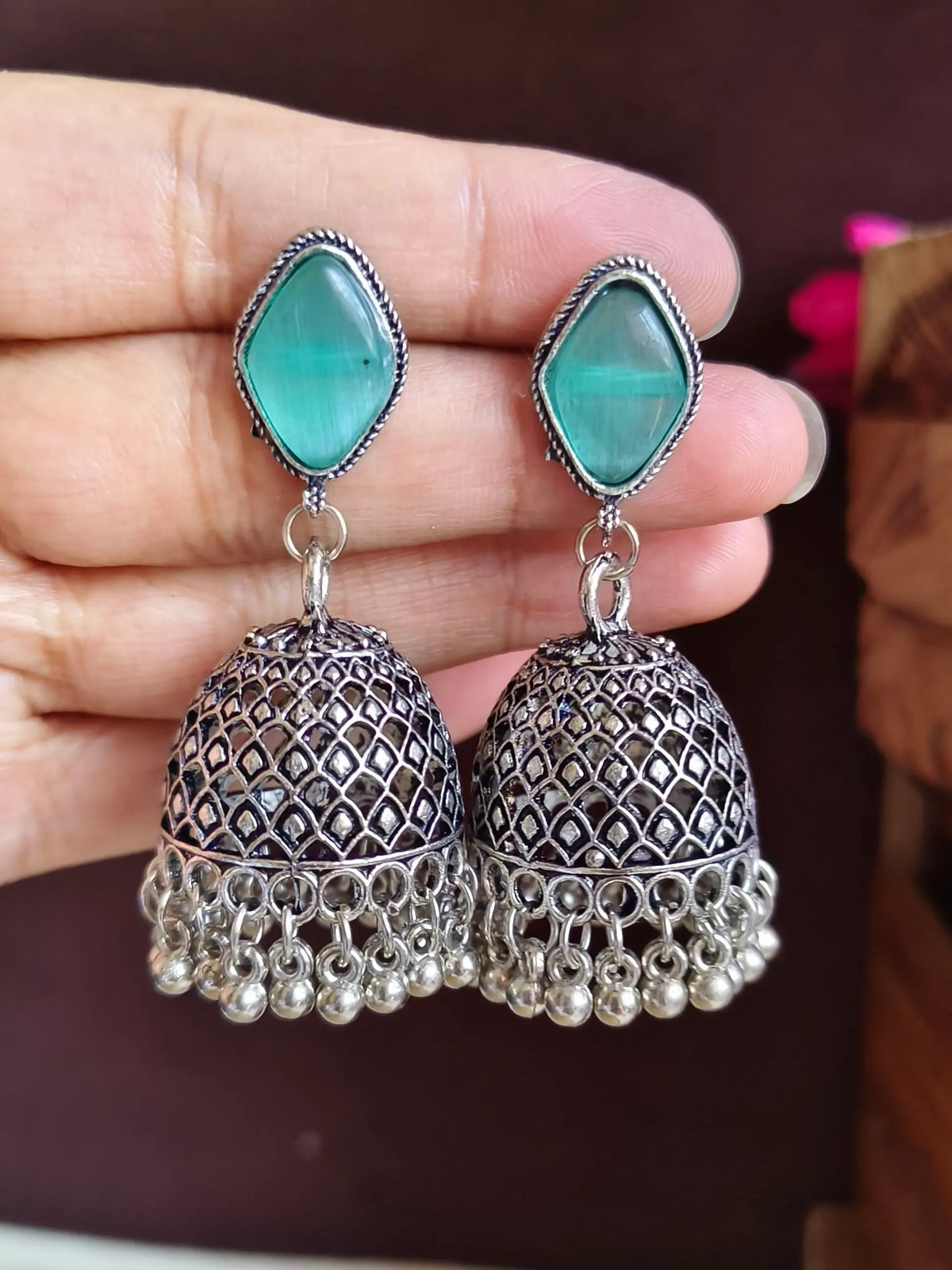 Sparkling Oxidised Monalisa Jhumkas with Ghungroo | Dynamic Jewelove