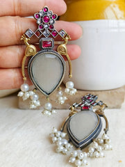 Antique Dual-Tone Peacock Pearl Earrings | Dynamic Jewelove
