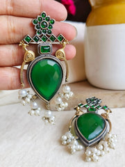 Antique Dual-Tone Peacock Pearl Earrings | Dynamic Jewelove