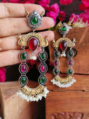 Monalisa & Pearl Two-Tone Dangler Earrings | Dynamic Jewelove
