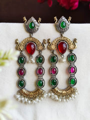 Monalisa & Pearl Two-Tone Dangler Earrings | Dynamic Jewelove