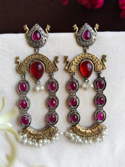 Monalisa & Pearl Two-Tone Dangler Earrings | Dynamic Jewelove