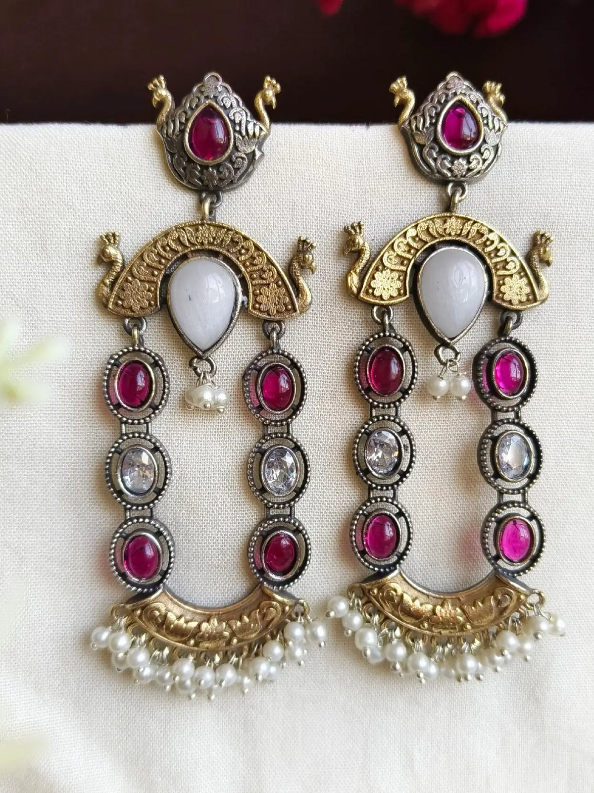 Monalisa & Pearl Two-Tone Dangler Earrings | Dynamic Jewelove