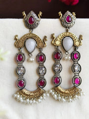 Monalisa & Pearl Two-Tone Dangler Earrings | Dynamic Jewelove