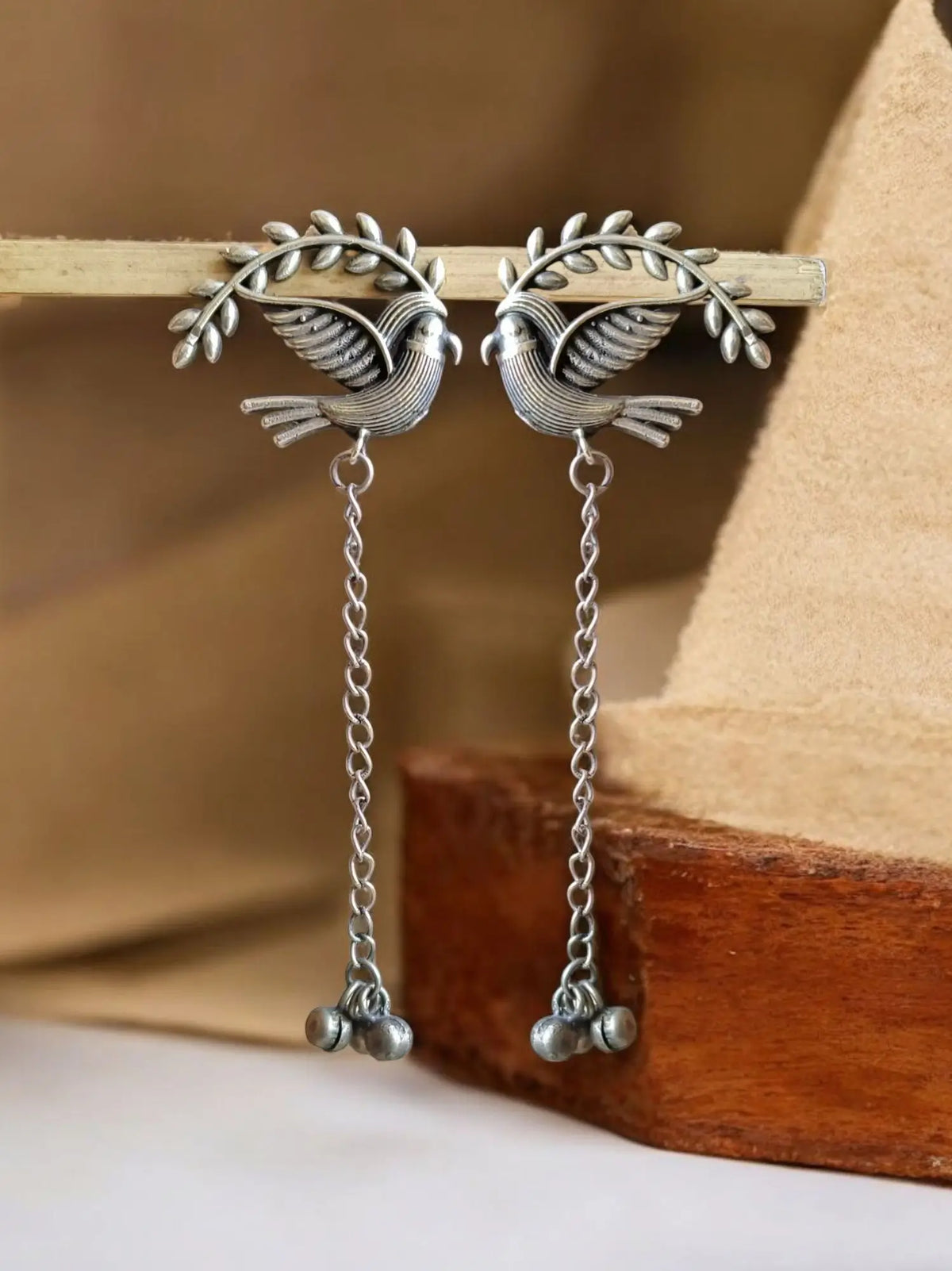 Oxidised Sparrow Chain Dangler Earrings | Dynamic Jewelove