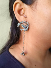 Oxidised Sparrow Chain Dangler Earrings | Dynamic Jewelove