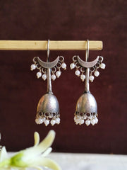 Moonlit Pearl Silver Look Alike Hook Earrings | Dynamic Jewelove