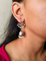 Moonlit Pearl Silver Look Alike Hook Earrings | Dynamic Jewelove