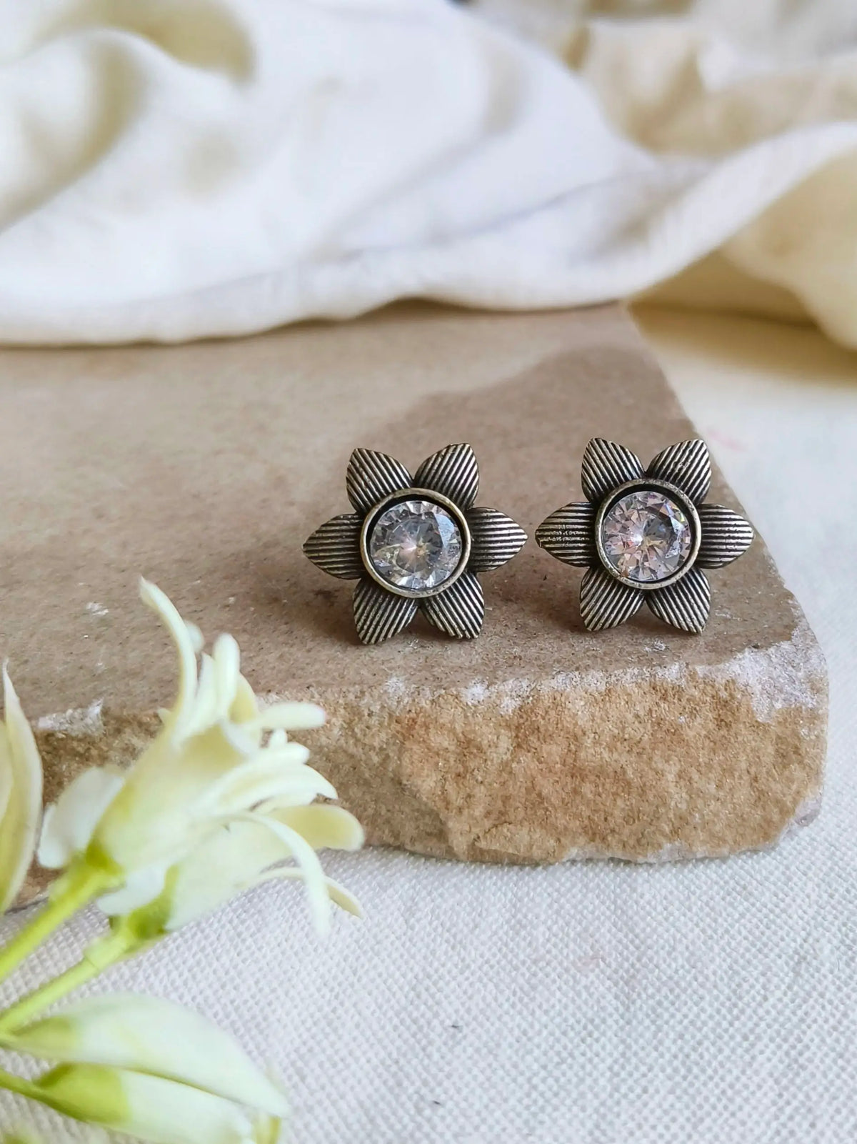 Oxidised Floral Studs for Everyday Elegance | Dynamic Jewelove