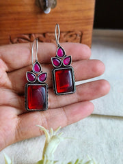 Oxidised Monalisa Stone Hook Earrings | Dynamic Jewelove