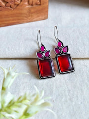Oxidised Monalisa Stone Hook Earrings | Dynamic Jewelove