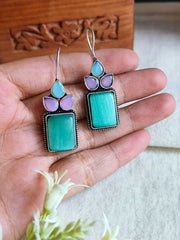 Oxidised Monalisa Stone Hook Earrings | Dynamic Jewelove