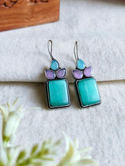 Oxidised Monalisa Stone Hook Earrings | Dynamic Jewelove