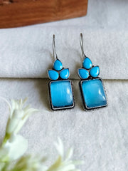Oxidised Monalisa Stone Hook Earrings | Dynamic Jewelove