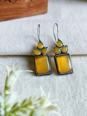 Oxidised Monalisa Stone Hook Earrings | Dynamic Jewelove