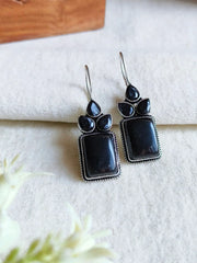 Oxidised Monalisa Stone Hook Earrings | Dynamic Jewelove