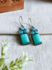 Oxidised Monalisa Stone Hook Earrings | Dynamic Jewelove