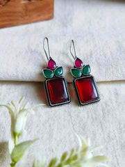 Oxidised Monalisa Stone Hook Earrings | Dynamic Jewelove