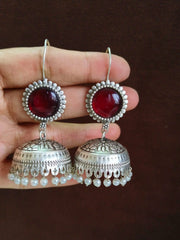 Lightweight Oxidised Silver Floral Jhumkas | Dynamic Jewelove