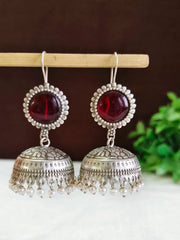 Lightweight Oxidised Silver Floral Jhumkas | Dynamic Jewelove